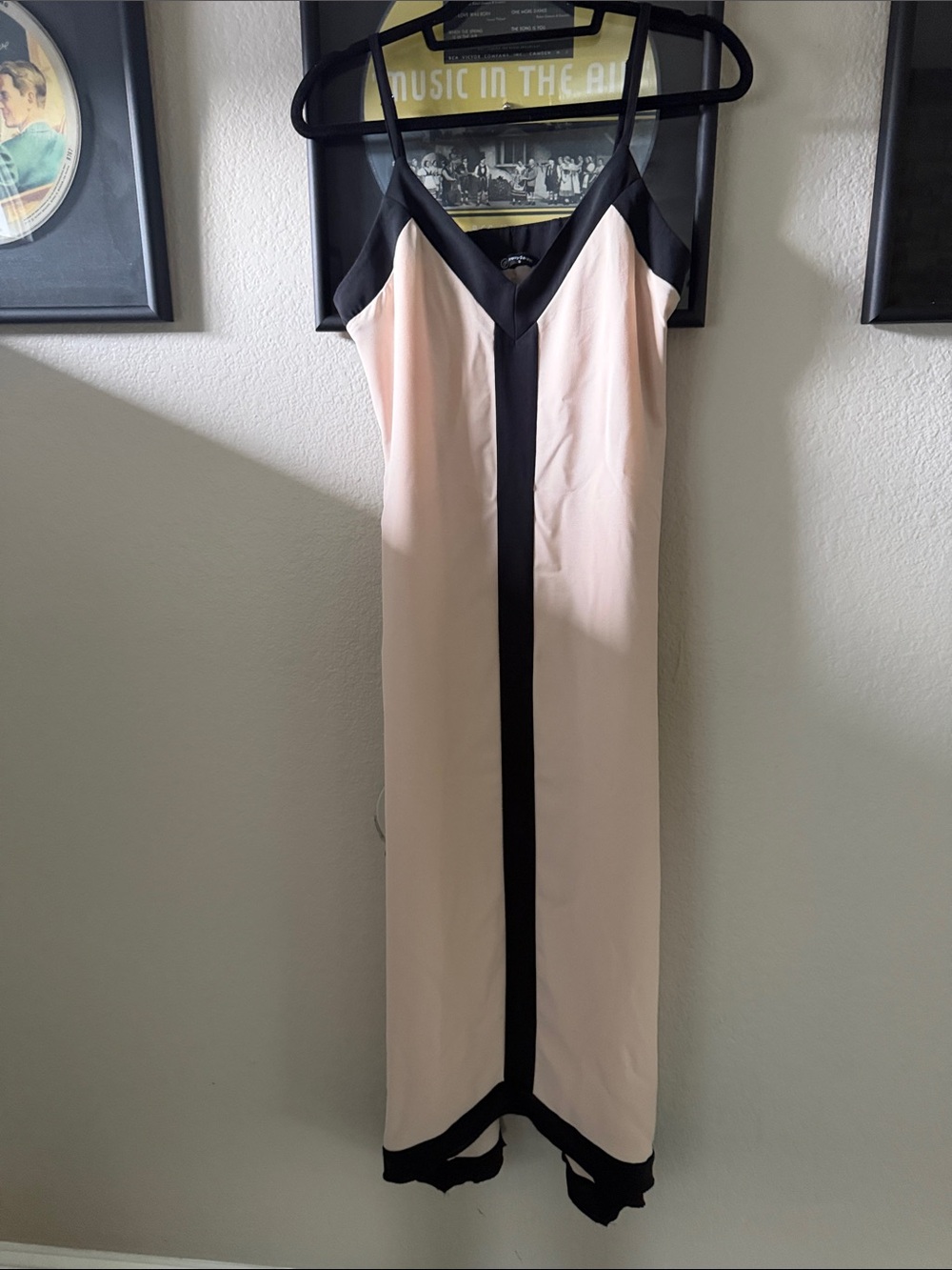 Elegant Black-Trim Cream Slip Dress